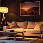 **

Interior design, cozy living room at night, warm lighting, indirect lighting highlighting textures, a floor lamp next to a sofa, inviting atmosphere, focus on relaxation.

**